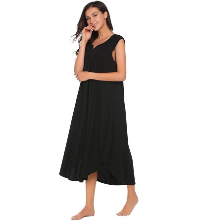 Nightgowns & Sleepshirts Nightgown Women's Sleepwear Sleeveless Nightshirt V-Neck Ultra-Soft Long Sleep Dress - Black - CE18E...
