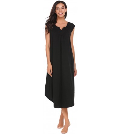Nightgowns & Sleepshirts Nightgown Women's Sleepwear Sleeveless Nightshirt V-Neck Ultra-Soft Long Sleep Dress - Black - CE18E...