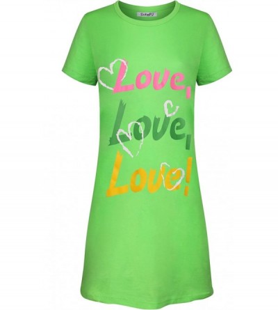 Nightgowns & Sleepshirts Women's Cotton Printed Short Sleeve Sleep Shirt One Size Fit All - Green2 Love - CI18CY8ZIIX $28.64