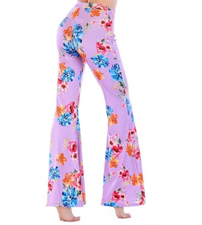 Bottoms Women Bootcut Yoga Pants Ladies Boho Floral Flare Pants High Waisted Wide Leg Stretch Comfy Lounge Pajama Pants Purpl...