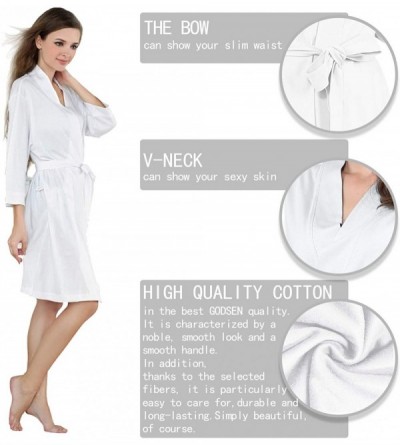 Robes Women's Kimono Robes Cotton Lightweight Bath Robe Knit Bathrobe Soft Sleepwear V-Neck Ladies Nightwear - White-2p - C31...