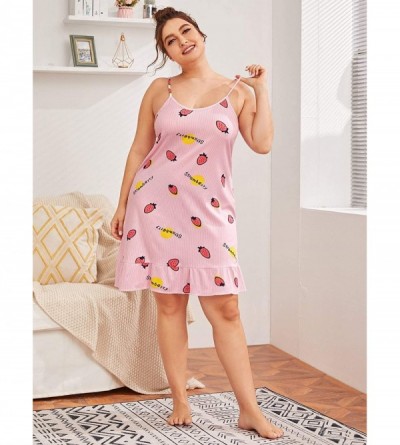 Nightgowns & Sleepshirts Women's Plus Size Cute Printed Cami Sleepdress Nightdress Sleepwear - Pink - C5199UH67AS $19.23