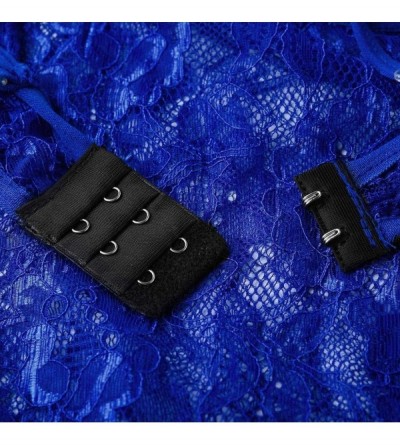 Robes Plus Size Women's Halter Lace Lingerie Keyhole Mesh Stretch Babydoll Chemise with Garters - Blue - C918UX7Q3X3 $12.77