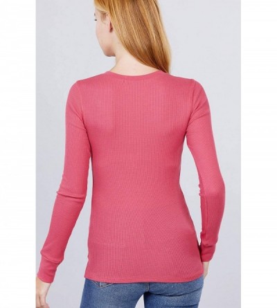 Thermal Underwear Women's Long Sleeve Crewneck Thermal top Shirt Basic Comfortable - Deep Pink - CV12OB8GDA8 $12.84