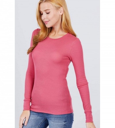Thermal Underwear Women's Long Sleeve Crewneck Thermal top Shirt Basic Comfortable - Deep Pink - CV12OB8GDA8 $12.84