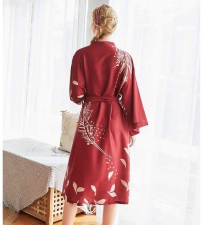 Robes Kimono Dress Woman in Satin by Night- Along Bathrobe for Women-Red-XL - CG194TCN0YZ $35.94
