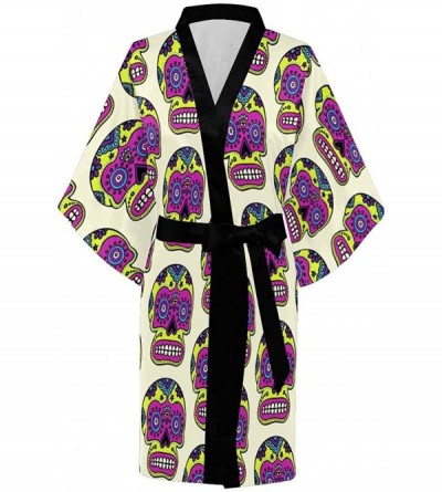 Robes Custom Mexican Sugar Skull Women Kimono Robes Beach Cover Up for Parties Wedding (XS-2XL) - Multi 2 - CH194S4Q3IG $40.47