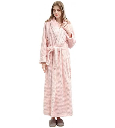 Robes Womens Solid Thicken Coral Fleece Robe Bathrobe Gown Pajamas Sleepwear Pocket - Pink - CO194IA2GZ8 $26.29