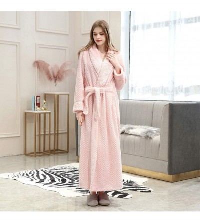 Robes Womens Solid Thicken Coral Fleece Robe Bathrobe Gown Pajamas Sleepwear Pocket - Pink - CO194IA2GZ8 $26.29