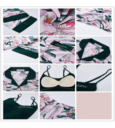 Sets Women's Silky Satin Pajamas Sleepwear Loungewear Cute Printed Seven Pieces Pj Sets Sleeping Homewear - Lily 4 - CC19C4HS...