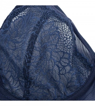 Bras Women's Lace Bra Full Coverage Minimizer Non Padded Sexy Underwired Bra Plus Size - Navy Blue - C018QMGO2UH $18.01