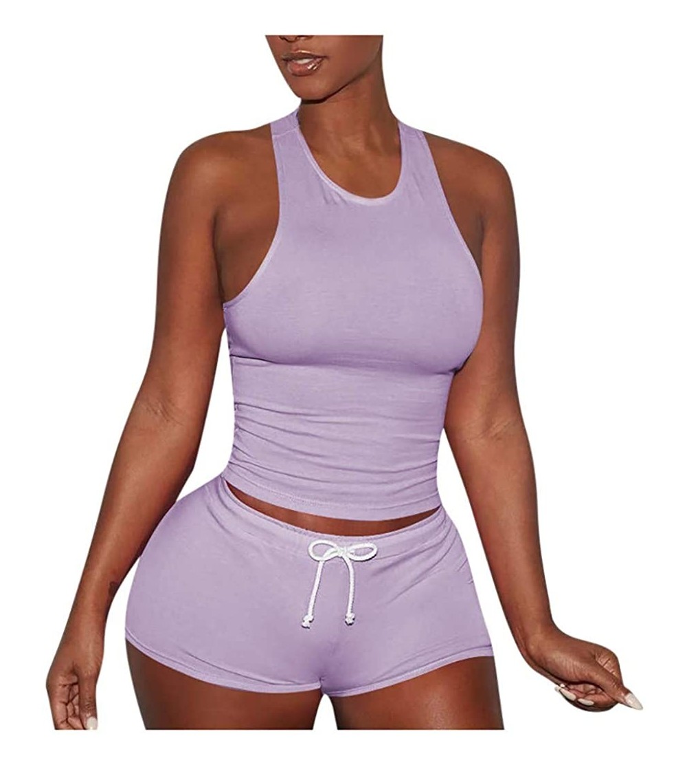 Thermal Underwear Two Piece Outfits for Women - Sexy Pajamas Crop Tops Workout Shorts Sweatsuits Sets-Sexy Outfits Crop Top +...