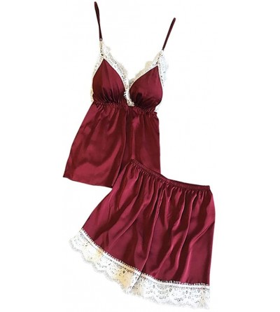 Baby Dolls & Chemises Women Sexy Lace Lingerie Nightwear Underwear Babydoll Short Sleepwear Set - Red - CM197EQ5MS8 $28.08