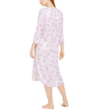 Nightgowns & Sleepshirts Floral Print Long Nightgown 65% Polyester 35% Rayon - Blue Pink - CG1903QYNSC $38.78