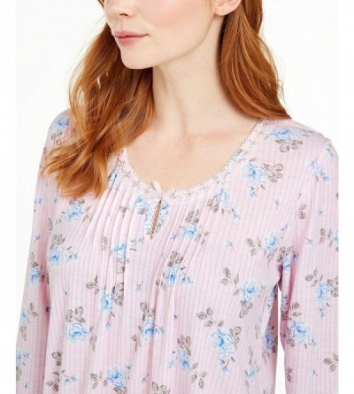 Nightgowns & Sleepshirts Floral Print Long Nightgown 65% Polyester 35% Rayon - Blue Pink - CG1903QYNSC $38.78