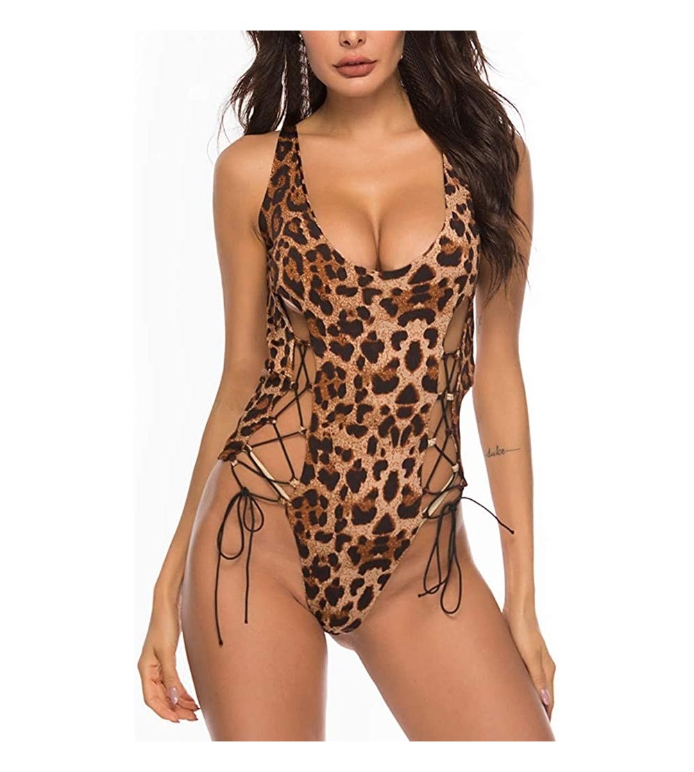 Tops Sexy Women Leopard Print Bodysuit for Women Sexy Teddy Slutty Eyelash Lingerie Naughty Bodysuit Nightwear - Black - C618...