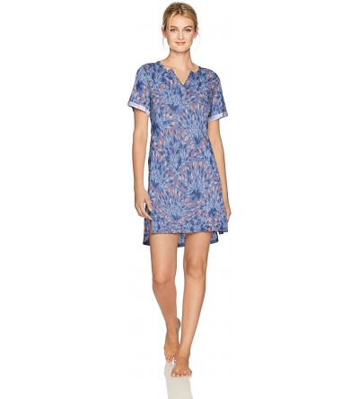 Nightgowns & Sleepshirts Women's Jersey Short Sleeve Split Neck Nightshirt - Blue Bird/Bush - C71836CYQUR $26.27