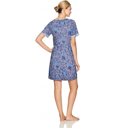 Nightgowns & Sleepshirts Women's Jersey Short Sleeve Split Neck Nightshirt - Blue Bird/Bush - C71836CYQUR $26.27
