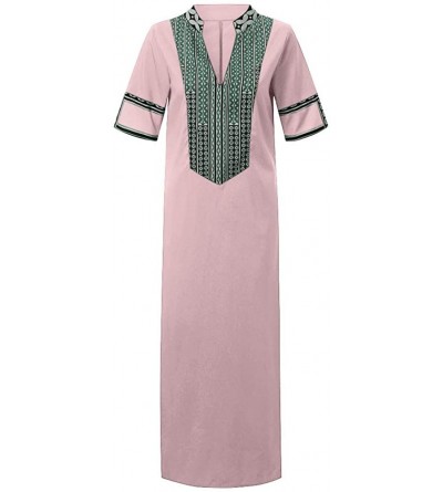 Robes Women's Plus Size Loose Sexy v-Neck Short Sleeve Folk-Custom Vintage Slit Long Dress Casual Summer Shift Maxi Dress - P...