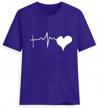Thermal Underwear Love T-Shirt for Women Summer Print Short SleeveTunic Blouse Top - Short Sleeve-purple - CT18U8L6EL7 $24.06
