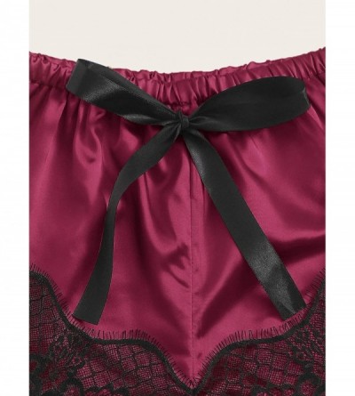Sets Women's Lace Scalloped Trim Cami Top with Satin Shorts Pajama Set Sleepwear - Burgundy - CC190L3SGZR $20.36