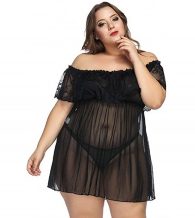 Robes Women's Plus Size Lace Babydoll Chemise Lingerie Dress Sleepwear - Black01 - CF1976HC6R5 $20.96