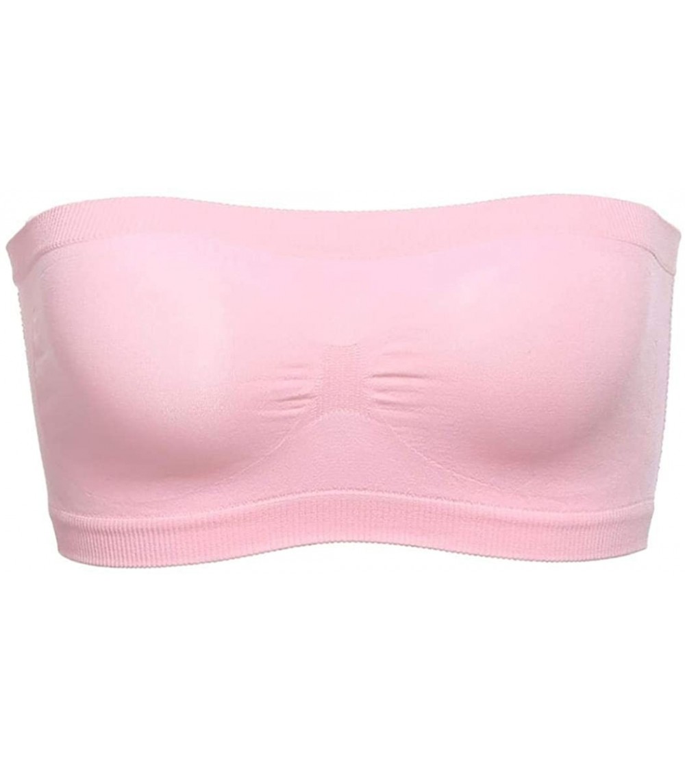 Bras Women Seamless Tube Top Breathable Strapless Bandeau Bra Underwear Bras - Light Pink - C318UK430GY $8.37
