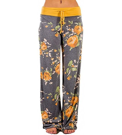 Bottoms Womens High Waits Comfy Stretch Floral Print Pants Wide Leg Trouser 2019 - Yellow - C518QGK9UIC $14.10