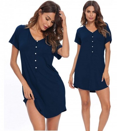 Nightgowns & Sleepshirts Women's Short Sleeve Nightshirt Button Sleepwear Raglan Sleepshirt Boyfriend Style Pajama Nightgown ...