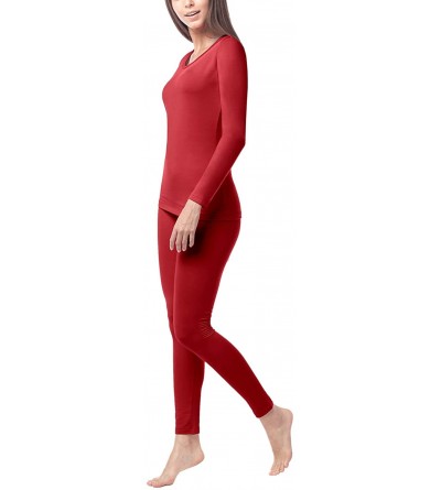 Thermal Underwear Women's Thermal Underwear Long John Set Fleece Lined Base Layer Top & Bottom L17 - Red - CR18EGDO2NL $27.06