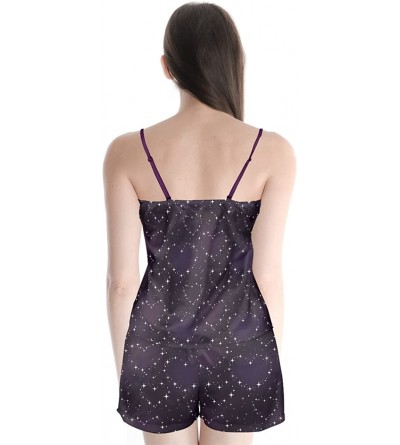 Sets Women's Unique Sun Moon & Stars Celestial Satin Pajamas Set-XS-3XL - Dark Gray - CE1825ETSWO $26.29