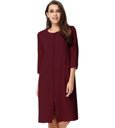 Robes Women Cotton Bathrobe Sleepwear Half Sleeve Zipper Pajama S-2XL - Burgundy - CG18ULHWS8G $24.66