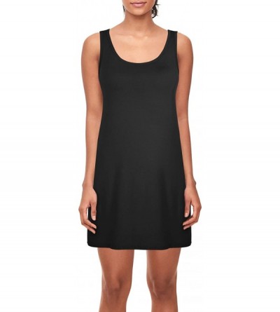 Nightgowns & Sleepshirts Women Full Slip Tank Top Camisole Built in Shelf Bra Night Gown Activewear Fits - Black - CJ18KD3DRZ...