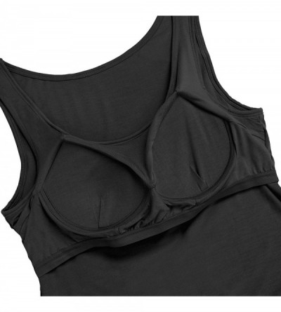 Nightgowns & Sleepshirts Women Full Slip Tank Top Camisole Built in Shelf Bra Night Gown Activewear Fits - Black - CJ18KD3DRZ...