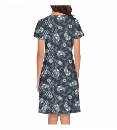 Nightgowns & Sleepshirts Cotton Nightgowns for Women Paisley and Flowers Pattern Cartoon Tee Nightshirt Short Sleeve - Paisle...