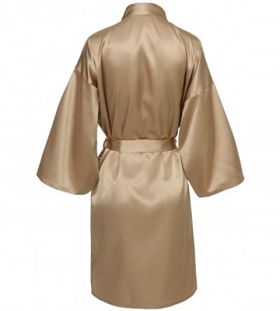 Robes Women's Solid Soft Plain Satin Robe Short Kimono Robe for Wedding - Gold - C518T92WCIS $13.29