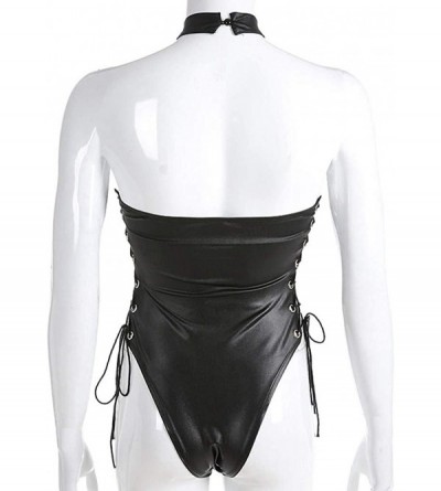 Thermal Underwear Fashion Women Sexy Rivet One-Piece Blackless Bodysuit Jumpsuit Teddy Lingerie - Black - CW18ZNWWE27 $12.16