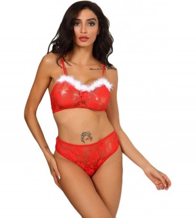 Baby Dolls & Chemises Christmas Teddy Lingerie for Women Sexy Santa Bodysuit Lace Bra and Panty Set Plus Size - Red - C619263...