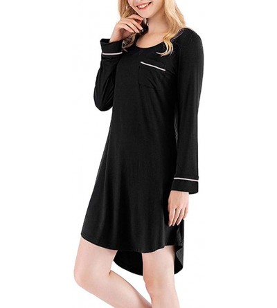 Nightgowns & Sleepshirts Women Long Sleeve Solid O-Neck Modal Nighty Dress- Lace Irregular Leisure Loose Nightgown - Black - ...