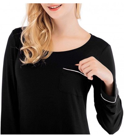 Nightgowns & Sleepshirts Women Long Sleeve Solid O-Neck Modal Nighty Dress- Lace Irregular Leisure Loose Nightgown - Black - ...
