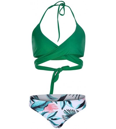Thermal Underwear Women High Waist Bikini Push Up Bikinis Print Swimsuit Female Beachwear Swimwear - D-light Green - C31962GD...