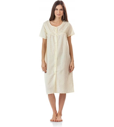 Robes Women's Short Sleeve Eyelet Embroidered House Dress - Yellow - C612CMVNBOX $38.17