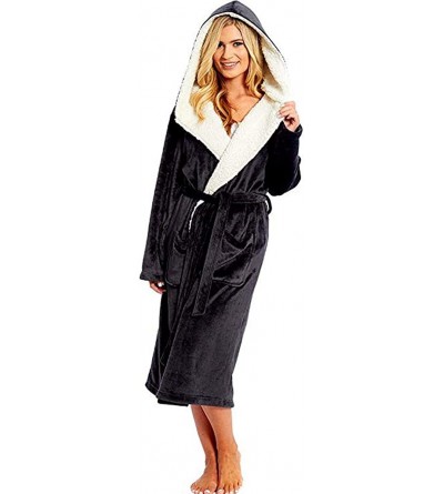 Robes Bathrobes Women's Plush Fleece Robe with Hood Soft Warm Hooded Spa Bath Robe - A1 - C9193OAWRAM $26.19