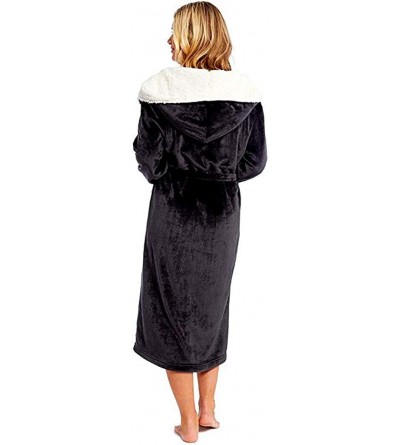 Robes Bathrobes Women's Plush Fleece Robe with Hood Soft Warm Hooded Spa Bath Robe - A1 - C9193OAWRAM $26.19