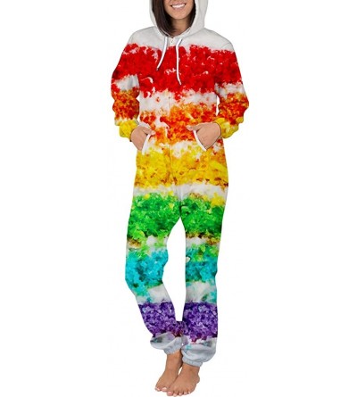 Sets Unisex 3D Print Jumpsuits Galaxy Animal Hooded One Piece Pajama - Flower Colorful - CS18YSTOK2Z $42.56