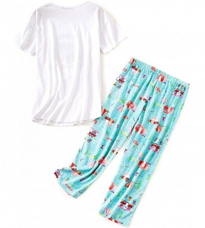 Sets Women's Pajama Sets Short Tops with Capri Pants Cotton Sleepwear Ladies Sleep Sets - Yellow Car - CB190TNQ3K9 $16.89