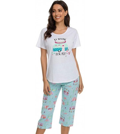 Sets Women's Pajama Sets Short Tops with Capri Pants Cotton Sleepwear Ladies Sleep Sets - Yellow Car - CB190TNQ3K9 $16.89