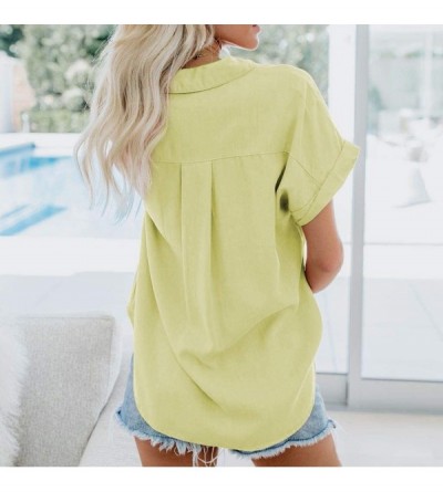 Tops Blouse Short Sleeve Shirt Fashion Womens Short Sleeve Pocket Button Tee Casual Popular Blouse Tops Yellow - CJ18XAT3RAS ...