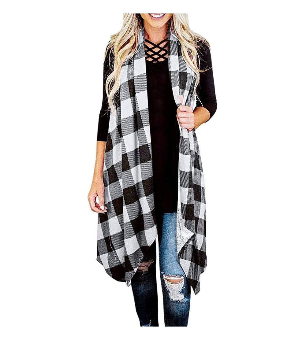 Thermal Underwear Women's Plaid Print Cardigan Jacket Pullover Open Front Coat Casual Outerwear - A-white - CO19233TLTG $23.83
