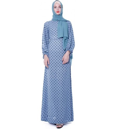 Robes Women's Long Sleeve Maxi Dress Muslim Abaya Robe Plain Simple Modern Islamic Arabic Style Casual Dress - 244-blue - CR1...
